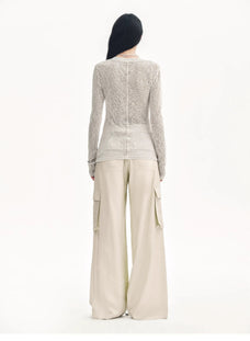 "Spring Old Dream" Loose and versatile slightly hollow V - neck straight shoulder top - variant_title