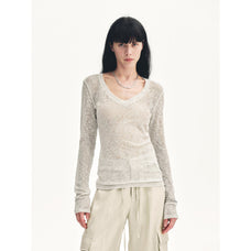 "Spring Old Dream" Loose and versatile slightly hollow V - neck straight shoulder top - variant_title