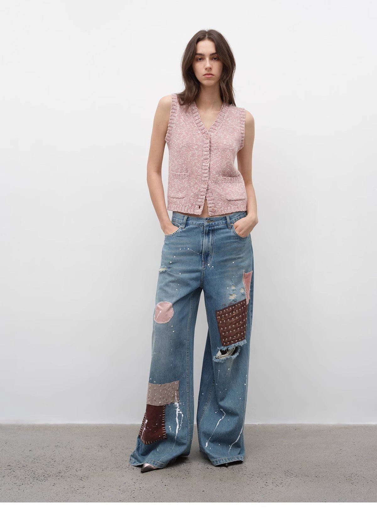 "Stacking Rehearsal" Fashionable vintage style layering artifact wool blend dotted V - neck knitted vest for autumn - variant_title