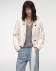 Stand Collar Suit Sheepskin Leather Short Jacket "Roman Story" - variant_title