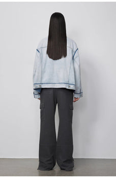 "Starry Sky Market" luxury brand classic washed cotton collarless raw edge denim jacket - variant_title