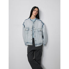 "Starry Sky Market" luxury brand classic washed cotton collarless raw edge denim jacket - variant_title