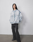 "Starry Sky Market" luxury brand classic washed cotton collarless raw edge denim jacket - variant_title