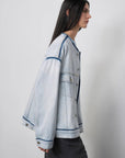"Starry Sky Market" luxury brand classic washed cotton collarless raw edge denim jacket - variant_title