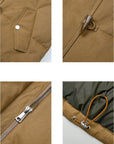 Fireladyfur Street Badge Yellow Brown down parka pocket zipper drawstring lining and fur detail collage