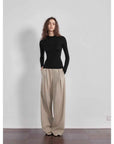 “Street Sketch”Fine - Spun Wool Fashion, Waistless Pleated Loose - Fitting Straight - Leg and Wide - Leg Casual Trousers for Women - variant_title