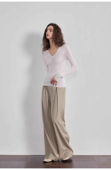 “Street Sketch”Fine - Spun Wool Fashion, Waistless Pleated Loose - Fitting Straight - Leg and Wide - Leg Casual Trousers for Women - variant_title