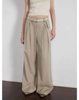“Street Sketch”Fine - Spun Wool Fashion, Waistless Pleated Loose - Fitting Straight - Leg and Wide - Leg Casual Trousers for Women - variant_title