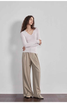 “Street Sketch”Fine - Spun Wool Fashion, Waistless Pleated Loose - Fitting Straight - Leg and Wide - Leg Casual Trousers for Women - variant_title