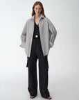 "Striped Fantasy" Casual Asymmetric Slanted Front Two - Wear Striped Long Sleeve Shirt - variant_title