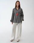 "Striped Fantasy" Casual Asymmetric Slanted Front Two - Wear Striped Long Sleeve Shirt - variant_title