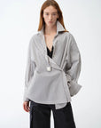 "Striped Fantasy" Casual Asymmetric Slanted Front Two - Wear Striped Long Sleeve Shirt - variant_title
