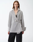 "Striped Fantasy" Casual Asymmetric Slanted Front Two - Wear Striped Long Sleeve Shirt - variant_title