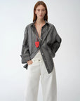 "Striped Fantasy" Casual Asymmetric Slanted Front Two - Wear Striped Long Sleeve Shirt - variant_title