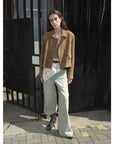 Suede lambskin retro double - breasted lapel wide - shoulder genuine leather jacket imported from New Zealand "Nth power" - variant_title