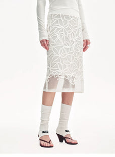 "Summer Dream" acetate sequin embroidered straight skirt - variant_title