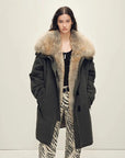 Firelady Fur Swan Feather Collection graphite gray raccoon fur down parka front view
