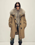 Firelady Fur Swan Feather Collection khaki oversized raccoon fur parka front view