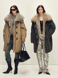 Firelady Fur Swan Feather Collection khaki and graphite gray parka styling comparison