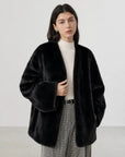 Swiss Snow Blackglama mink velvet fur coat on model, front view