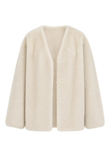 Swiss Snow Pearl Beige mink mid-length coat, transparent product view