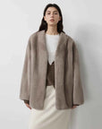 Swiss Snow Silverblue mink coat on model, front view
