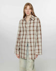 Tea Grid blue plaid cotton shirt on model front view