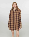 Tea Grid brown plaid cotton shirt on model front view