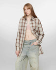 "Tea Grid" high - quality high - count cotton loose retro plaid shirt - variant_title