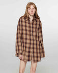 "Tea Grid" high - quality high - count cotton loose retro plaid shirt - variant_title