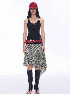 Tencel acetate plaid irregular A - line skirt"Full - level ballet" - variant_title