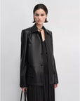 THE ARTM Black Lambskin Leather Jacket - Retro Fitted Suede Coat - variant_title