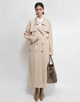 THE ARTM Women's Double - Breasted Trench Coat - Silky Acetate Long Coat with Saddle Shoulders - variant_title