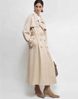 THE ARTM Women's Double - Breasted Trench Coat - Silky Acetate Long Coat with Saddle Shoulders - variant_title