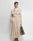THE ARTM Women's Double - Breasted Trench Coat - Silky Acetate Long Coat with Saddle Shoulders - variant_title