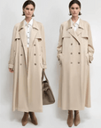 THE ARTM Women's Double - Breasted Trench Coat - Silky Acetate Long Coat with Saddle Shoulders - variant_title