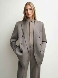 THE ARTM Women's Double - Breasted Wool Blazer - Peak Lapel Tuxedo Jacket - variant_title