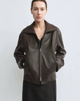 THE ARTM Women’s Funnel Neck Leather Jacket – Modern Minimal, Relaxed FitFirelady Fur