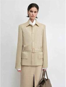 THE ARTM Women's Linen Blazer Jacket with Belt - Slim Fit Short Hunting Jacket for Spring - variant_title
