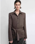 THE ARTM Women's Linen Blazer Jacket with Belt - Slim Fit Short Hunting Jacket for Spring - variant_title