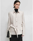 THE ARTM Women's Linen Blazer Jacket with Belt - Slim Fit Short Hunting Jacket for Spring - variant_title