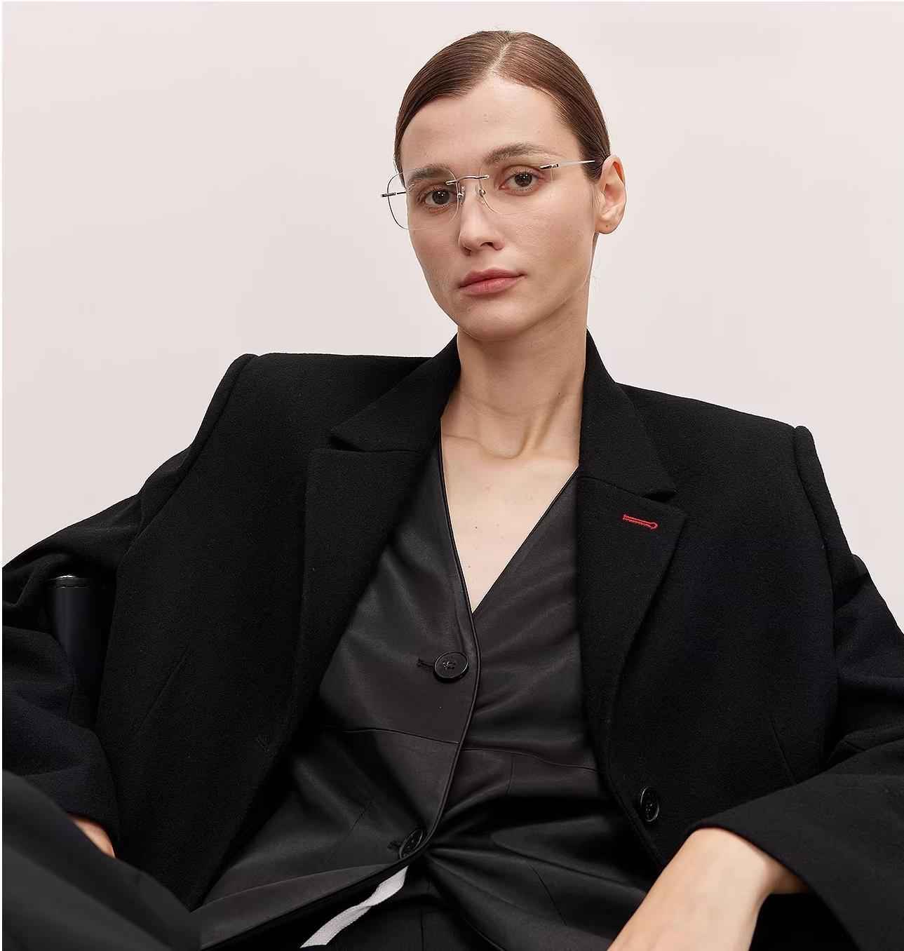 THE ARTM Women's Oversized Blazer Suit Set - Wide Shoulder Wool Jacket with Vest