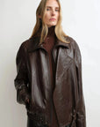 THE ARTM Women’s Sheepskin Leather Jacket, Lightweight, Vintage Double Lapel StyleFirelady Fur