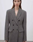 THE ARTM Women's Wool Herringbone Double - Breasted Blazer with Structured Shoulders - variant_title