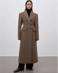 THE ARTM Women's Wool Herringbone Double-Breasted Blazer with Structured Shoulders