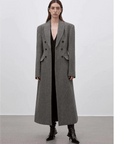 THE ARTM Women's Wool Herringbone Double-Breasted Blazer with Structured Shoulders