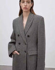 THE ARTM Women's Wool Herringbone Double - Breasted Blazer with Structured Shoulders - variant_title