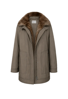 THE ARTM women's Yellow-green detachable fur collar nylon down parka front cutout