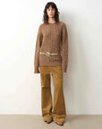 "Thousand Islands Forest Club" Cable - cut Round Neck Wool Blend Slightly Wide Shoulder Sweater - variant_title