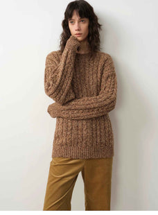 "Thousand Islands Forest Club" Cable - cut Round Neck Wool Blend Slightly Wide Shoulder Sweater - variant_title